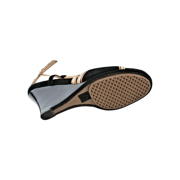 Aerosoles Signature Sandals Wedge Black Suede W Gold Cross Strap Size 9 - Picture 10 of 11